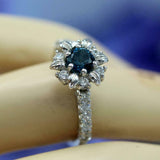 1.5ct Round London Blue Topaz Engagement Ring Diamond Floral 14k White Gold Over