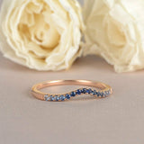 1ct Round Cut Blue Sapphire Wedding Band Curved Half Eternity 14k Rose Gold Over