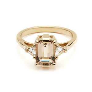 1.5ct Emerald Cut Champagne Diamond Engagement Ring 14k Yellow Gold Over Trilogy