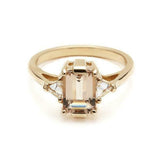 1.5ct Emerald Cut Champagne Diamond Engagement Ring 14k Yellow Gold Over Trilogy