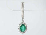 1.2ct Oval Cut Green Emerald Diamond Halo Dangle Earrings 14k White Gold Finish