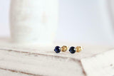 1ct Stud Earrings Round Cut Blue Sapphire Solitaire Women 14k Yellow Gold Finish