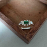 1ct Engagement Ring Baguette Cut Green Emerald Three Stone 14k White Gold Finish