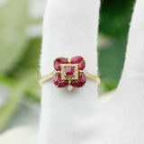 1.5ct Marquise Cut Pink Ruby Engagement Ring Art Deco Halo 14k YellowGold Finish