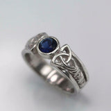 0.5ct Round Blue Sapphire Engagement Ring Celtic Trinity Knot 14k WhiteGold Over