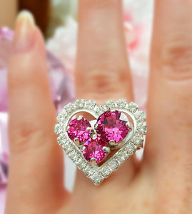 3ct Round Pink Sapphire Unique Heart Design Engagement Ring 14k White Gold Over