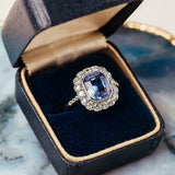 2.6ct Emerald Cut Blue Tanzanite Engagement Ring Vintage Halo 14k WhiteGold Over