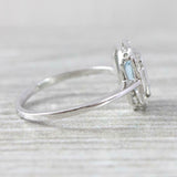 1ct Emerald Cut Blue Aquamarine Diamond Halo Engagement Ring 14k White Gold Over