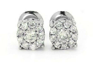 0.25ct Round Cut VVS1D Diamond Flower Design Stud Earrings 14k White Gold Finish