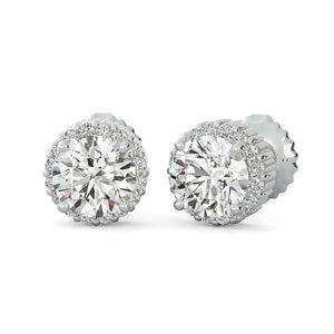 Halo Design Stud Earrings 1ct Round Cut VVS1D Diamond 14k White Gold Finish