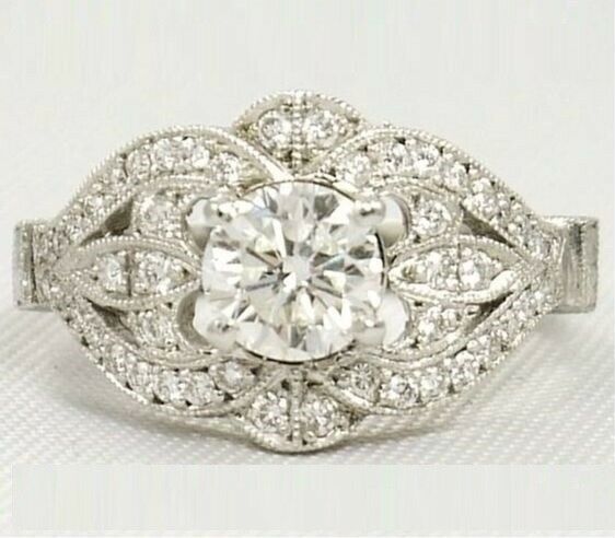 5Ct Round Cut Diamond Antique Vintage Engagement Ring 14K White Gold Finish