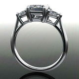 Trilogy Engagement Ring 1.75ct Emerald Cut VVS1D Diamond 14k Yellow Gold Finish