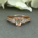 2ct Oval Cut Peach Morganite Three Stone Engagement Ring 14k Rose Gold Finish