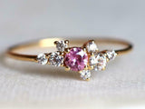 1ct Engagement Ring Round Cut Pink Sapphire Cluster Design 14k YellowGold Finish