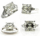 4Ct Asscher Cut Diamond Trilogy Solitaire Engagement Ring 14K White Gold Finish