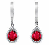 3Ct Pear Cut Pink Ruby Halo Vertical Bar Drop Earrings 14K White Gold Finish