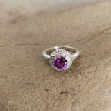 1.7ct Engagement Ring Round Cut Purple Amethyst Dual Halo 14k White Gold Finish