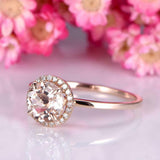 2ct Round Cut Morganite Engagement Ring Diamond Halo Solitaire 14k RoseGold Over