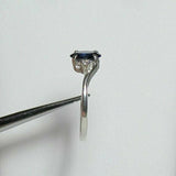 1ct Oval Cut Blue Sapphire Three Stone Engagement Ring 14k White Gold Finish