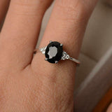 2ct Oval Black Diamond Engagement Ring Petite Round Accent 14k White Gold Finish