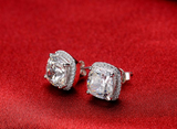 3Ct Cushion Cut VVS1/D Diamond Halo Stylish Stud Earrings 18K White Gold Finish