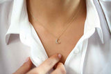 0.7ct Diamond Pendant with Chain Round Cut Crescent Moon 14k Yellow Gold Finish