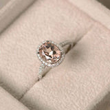 2ct Oval Cut Peach Morganite Engagement Ring Halo Solitaire 14k WhiteGold Finish