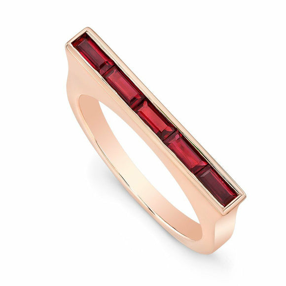 3Ct Baguette Cut Pink Ruby Horizontal ArtDeco Engagement Ring 14K Rose Gold Over