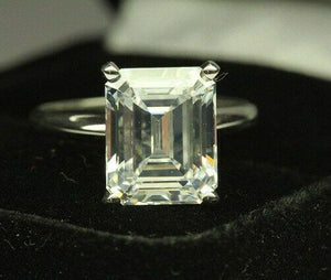 3Ct Emerald Cut Diamond Classic Solitaire Engagement Ring 18K White Gold Finish