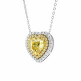 2ct Heart Cut Yellow Sapphire Double Halo Pendant with Chain 14k Dual Gold Over