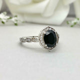 2.2ct Engagement Ring Oval Cut Black Diamond Halo Design 14k White Gold Finish