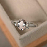 2ct Oval Cut Peach Morganite Baguette Accents Trilogy Ring 14k White Gold Finish