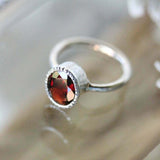 1ct Oval Cut Red Garnet Engagement Ring Bezel Set Solitaire 14k WhiteGold Finish