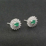 2.3ct Stud Earrings Oval Cut Green Emerald Dual Halo Floral 14k WhiteGold Finish