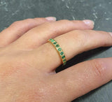 1ct Wedding Band Round Cut Green Emerald Half Eternity 14k Yellow Gold Finish