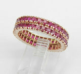 5Ct Round Cut Pink Ruby Full Eternity Dual Wedding Band Set 14K Rose Gold Finish