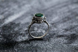 1ct Engagement Ring Round Cut Green Emerald Vintage Inspired 14k White Gold Over