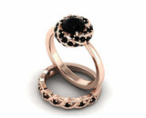 Bridal Set Band Engagement Ring 2ct Round Cut Black Diamond 14k Rose Gold Finish