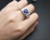 2.6ct Round Cut Blue Sapphire Solitaire Round Accent Men Ring 14k WhiteGold Over