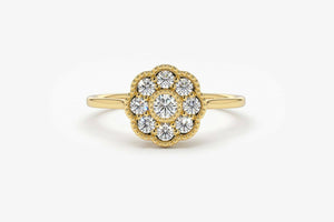 1.5ct Engagement Ring Round Cut Diamond Floral Minimalist 14k Yellow Gold Finish