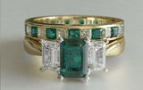 3ct Green Emerald Cut Engagement Ring Trilogy Bridal Set 14k Yellow Gold Finish