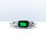 1Ct Green Emerald Diamond Three Stone Women Engagement Ring 14K White Gold Over