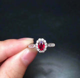 1ct Oval Cut Pink Ruby Engagement Ring Baguette Accent Halo 14k WhiteGold Finish