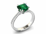 1.5ct Princess Emerald Dual Prong Solitaire with Accent Ring 14k White Gold Over