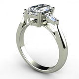 2ct Emerald Cut Diamond Baguette Accent Engagement Ring 14k White Gold Finish