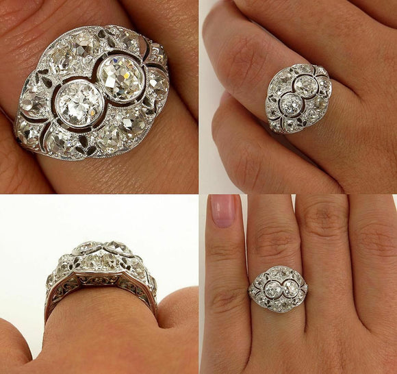 6Ct Round Cut Diamond Edwardian Antique Mesh Cocktail Ring 14K White Gold Finish