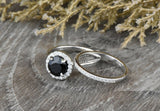 1.6ct Round Black Diamond Engagement Ring 14k White Gold Finish Halo Bridal Set