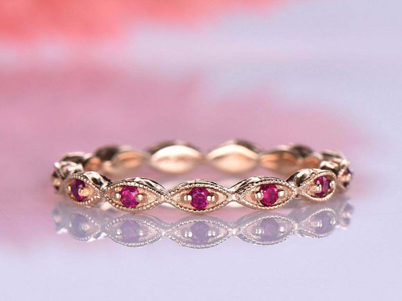 1ct Round Cut Pink Ruby Wedding Band Vintage Full Eternity 14k Rose Gold Finish