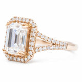 2.6ct Emerald Cut Diamond Engagement Ring Split Shank Halo 14k Rose Gold Finish