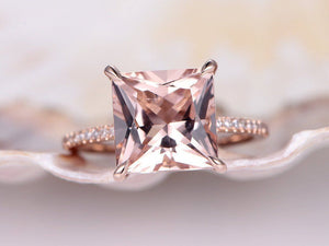 1ct Princess Cut Peach Morganite Solitaire Engagement Ring 18k Rose Gold Finish